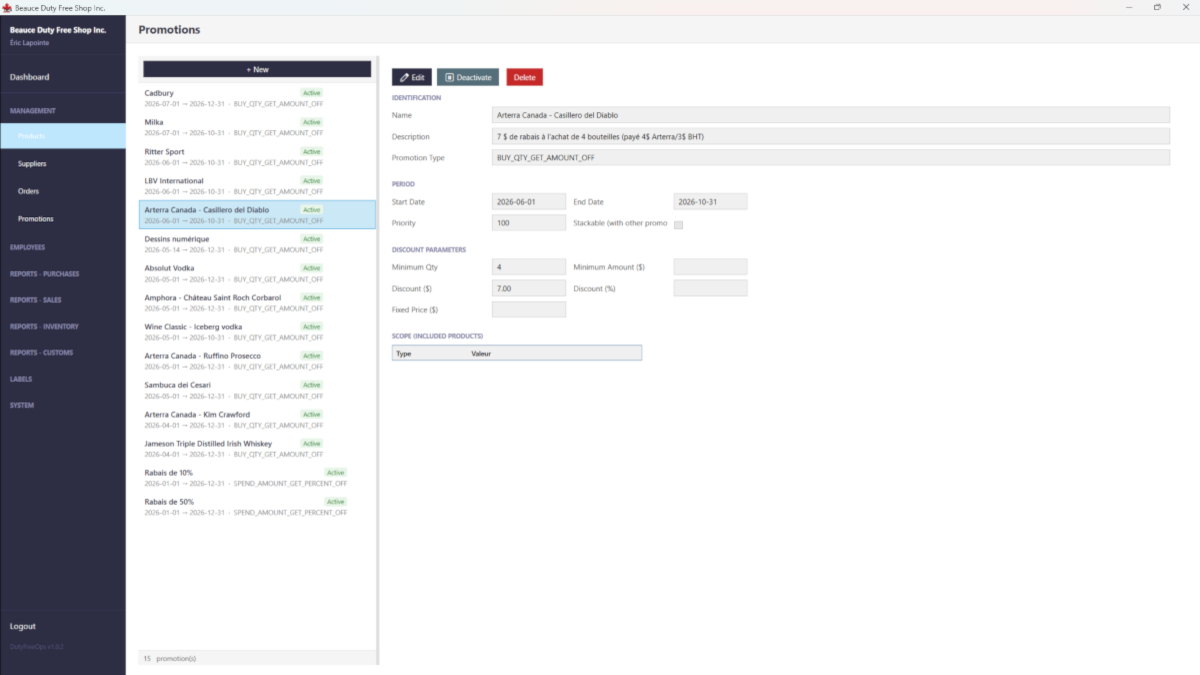 Configuration des promotions et rabais